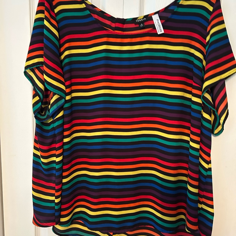 Torrid Red and Orange Boxy Short Sleeve Blouse